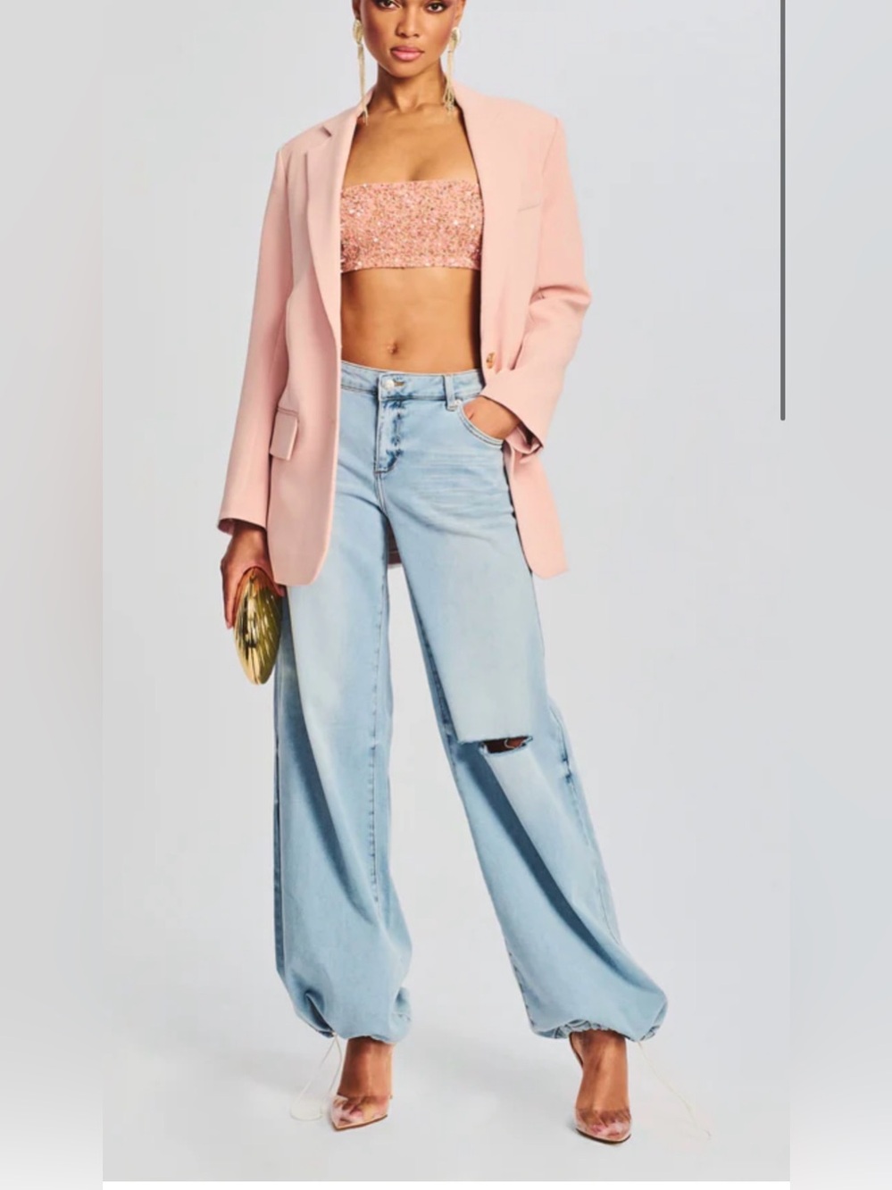 SER.O.YA Light Blue Wide-Leg Jeans and Sequin Bandeau